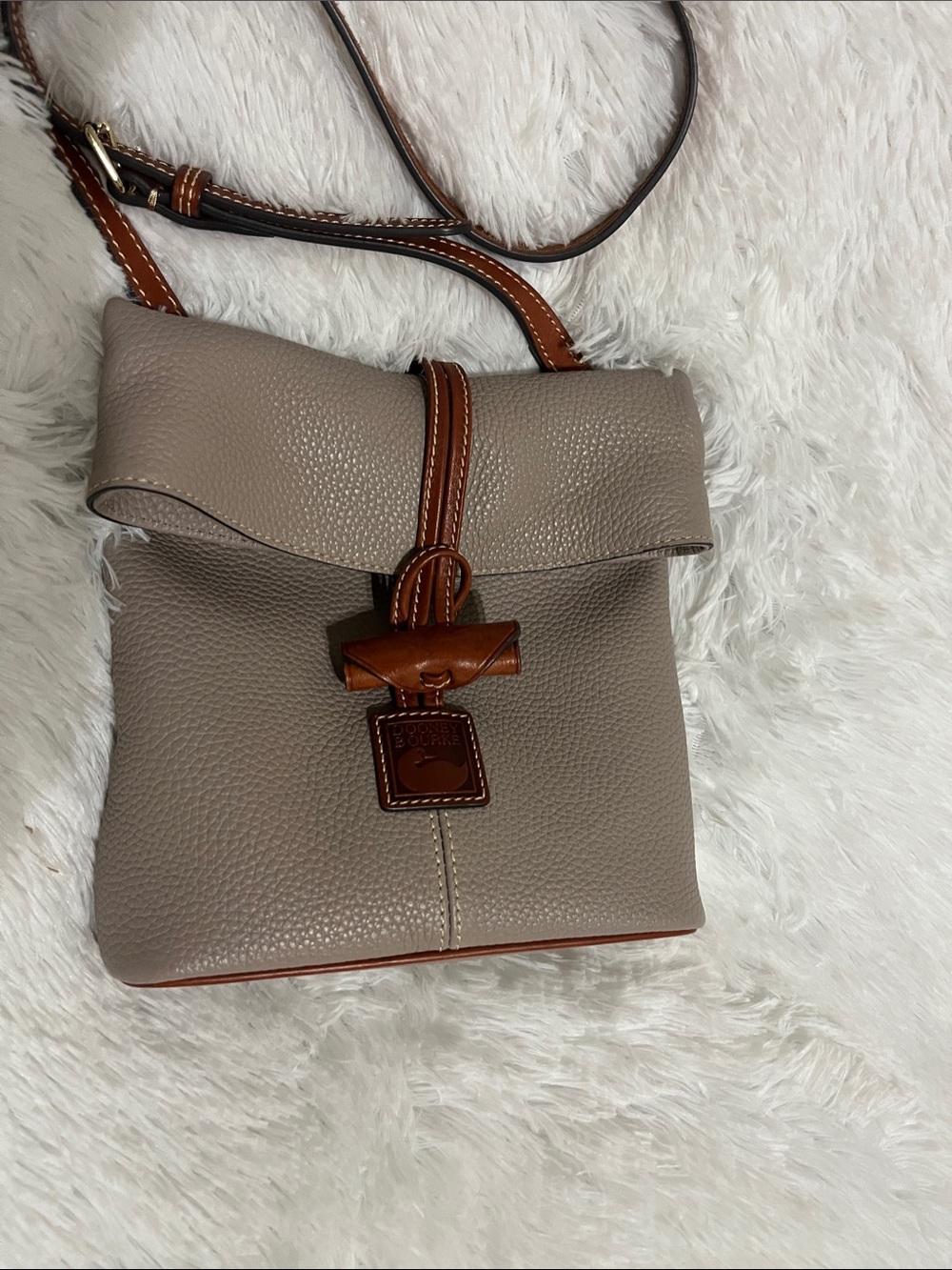 Dooney & Bourke Taupe Crossbody with Brown Trim and Toggle